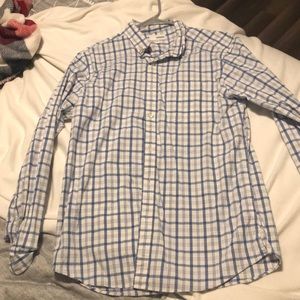 Men’s sized medium blue and white button up shirt